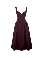 Load image into Gallery viewer, Omella Burgundy Ruched Bust Sweetheart Flared Midi Dress
