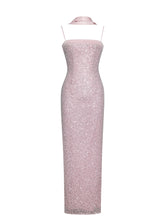 Load image into Gallery viewer, Raizel Pink Beaded Sequin Bodycon Gown with Scarf
