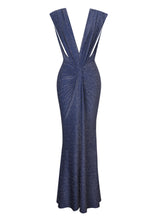 Load image into Gallery viewer, Terri Navy Sparkle Plunging Backless Maxi Dress
