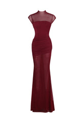 Load image into Gallery viewer, Fabienne Burgundy Mesh Cap Sleeve Mermaid Gown
