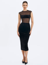 Load image into Gallery viewer, Quielle Black Mesh and Velvet Midi Bodycon Dress
