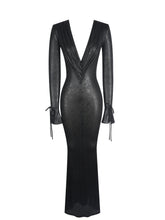 Load image into Gallery viewer, Ilysia Black V-Neck Plunge Snakeskin Mermaid Hem Maxi Dress
