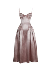 Load image into Gallery viewer, Tullia Dusty Rose Satin Ruched Midi Dress
