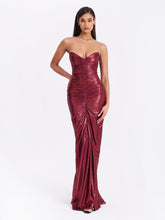 Load image into Gallery viewer, Sable Ruched Burgundy Glitter Mermaid Gown
