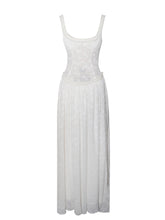 Load image into Gallery viewer, Ulissa White Square Neck Jacquard Textured High Slit Maxi Dress
