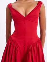 Load image into Gallery viewer, Nahla Red Drop Waist Midi Dress with Buttons

