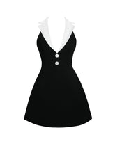 Load image into Gallery viewer, Ignacia Office Casual Black and White Halter Mini A-line Dress
