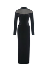 Load image into Gallery viewer, Blair Black Sheer Mock Neck Maxi Dress
