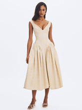 Load image into Gallery viewer, Chelsea Ivory Jacquard Ruched Bust Sweetheart Midi Dress
