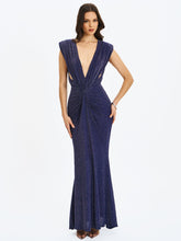 Load image into Gallery viewer, Terri Navy Sparkle Plunging Backless Maxi Dress
