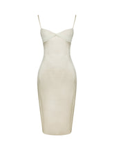 Load image into Gallery viewer, Gracie Butter Yellow Ruched Satin Midi Dress
