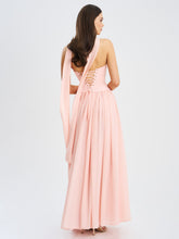 Load image into Gallery viewer, Qianna Baby Pink Peplum Top Drop Waist Chiffon Gown
