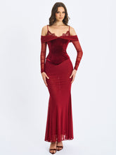 Load image into Gallery viewer, Maybelle Magenta Bardot Lace Strap Peplum Maxi Dress
