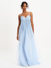 Load image into Gallery viewer, Wallie Baby Blue Rhinestone Embellished Mesh Backless Gown
