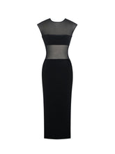 Load image into Gallery viewer, Quielle Black Mesh and Velvet Midi Bodycon Dress
