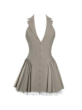 Load image into Gallery viewer, Hazel Brown Preppy Halter Neck Pleated Mini Dress
