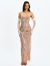 Load image into Gallery viewer, Quinci Apricot Beaded Sequin Sweetheart Maxi Dress
