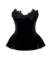 Load image into Gallery viewer, Qiara Black Velvet Peplum Top with Lace Trim
