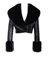Load image into Gallery viewer, Ziah Cropped Leather Jacket with Fur Collar
