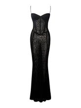 Load image into Gallery viewer, Ulani Black Burnout Velvet Detail Mesh Maxi Dress
