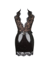 Load image into Gallery viewer, Faris Mahogany Plunging Halter Belted Mini Dress
