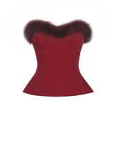 Load image into Gallery viewer, Ivette Crimson Fur-Trimmed Peplum Top
