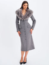Load image into Gallery viewer, Faye Grey Wool Blend Single-Breasted Coat with Removable Faux Fur Collar
