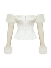 Load image into Gallery viewer, Nola Ivory Off-Shoulder Fur Trimmed Top
