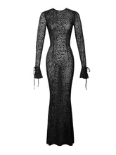 Load image into Gallery viewer, Waylynn Black Animal Print Burnout Velvet Detail Mesh Backless Maxi Dress
