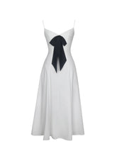 Load image into Gallery viewer, Corinne White Poplin Flared Midi Dress with Removable Bow

