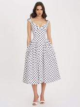 Load image into Gallery viewer, Rahma Polka Dot Drop Waist Midi Cotton Poplin Dress
