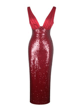 Load image into Gallery viewer, Shanelle Crimson Sequin Plunging Midi Dress
