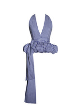 Load image into Gallery viewer, Ilene Blue and White Checkered Bubble Hem Halter Top
