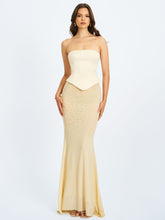 Load image into Gallery viewer, Adelina Butter Yellow Peplum Mermaid Gown with Lace-up Back
