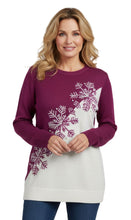 Load image into Gallery viewer, Women’s Cozy Long Sleeves Snowflake-Decorated Color Block Holiday Crewneck Sweater - Classy Christmas Pullover in 100% Soft Durable Acrylic

