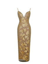Load image into Gallery viewer, Edie Gold Beaded Sequin Midi Pencil Dress
