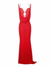 Load image into Gallery viewer, Ulanda Red Chiffon Lace Backless Maxi Train Dress
