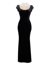 Load image into Gallery viewer, Rachael Black Velvet Pearl Embellished Gown
