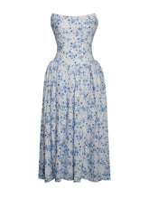 Load image into Gallery viewer, Paloma Blue Print Linen Corset Draping Top Midi Dress
