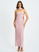 Load image into Gallery viewer, Raizel Pink Beaded Sequin Bodycon Gown with Scarf
