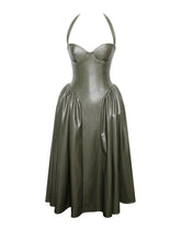 Load image into Gallery viewer, Eliana Olive Vegan Leather Dress
