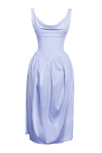 Load image into Gallery viewer, Reina Blue Drop Waist Corset Midi Dress
