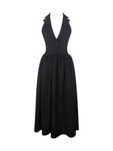 Load image into Gallery viewer, Delaney Black Lapel Halter Midi A-Line Dress
