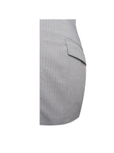 Load image into Gallery viewer, Tahlia Deep V Pinstripes Gray Blazer Dress with scarf collar
