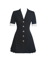 Load image into Gallery viewer, Ilitha Black Woven Crepe Pleated Mini Blazer Dress
