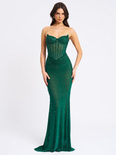 Load image into Gallery viewer, Fatima Green Crystal Sleeveless Corset Mermaid Maxi Dress
