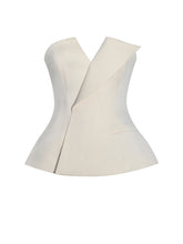 Load image into Gallery viewer, Yani Ivory Asymmetrical Lapel Sleeveless Peplum Top

