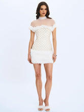 Load image into Gallery viewer, Taylor Ivory Fur Trimmed Beaded Bouclé Mini Dress
