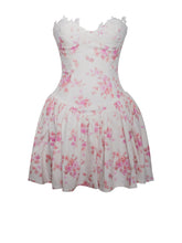 Load image into Gallery viewer, Samara Floral Drop Waist Linen Corset Puffy Mini Dress
