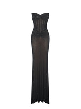 Load image into Gallery viewer, Fatima Black Crystal Sleeveless Corset Mermaid Maxi Dress

